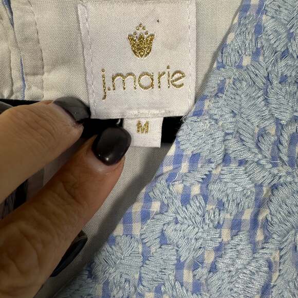 J. Marie Embroidered Blue Gingham Angelina Dress - Picture 5 of 6